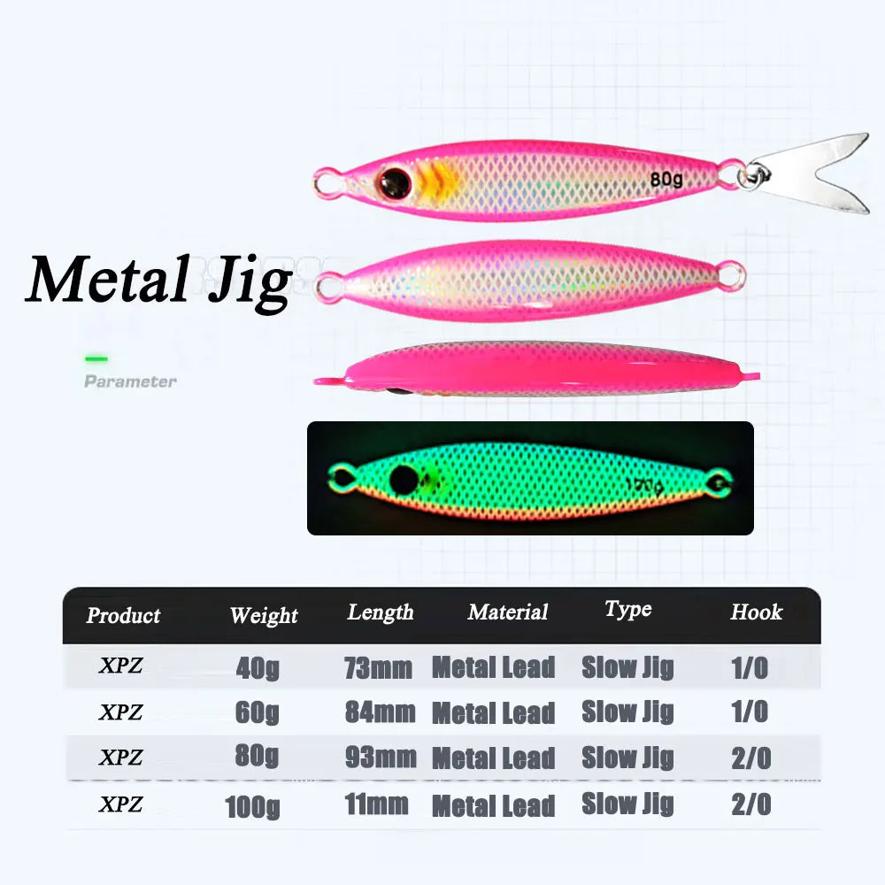 AS Slow JIg Pesca Lure Fishing Glow Jig Slow Falling Angler 40g60g80g100g Metal Hard Bait Sinking Jigging Pesca Leurre Bait