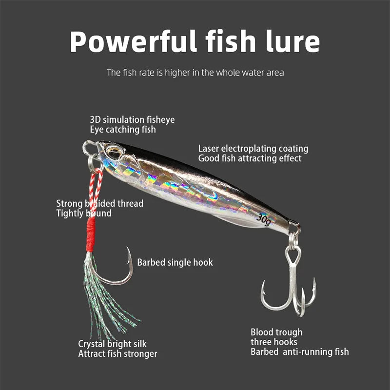 Fishing lure with features highlighted on a dark background