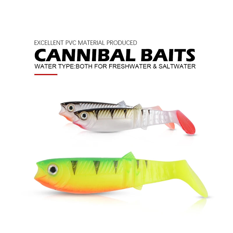 MEREDITH Cannibal Soft Lures – T-Tail Shad Baits (80mm–125mm)