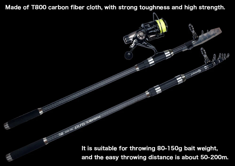 PHISHGER Telescopic Surf Spinning Rod – 30T Carbon Travel Surfcasting Pole