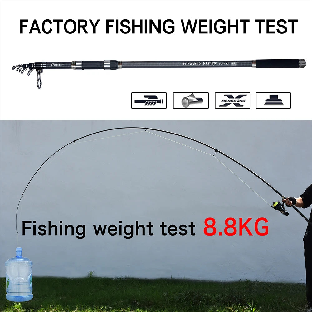 PHISHGER Telescopic Surf Spinning Rod – 30T Carbon Travel Surfcasting Pole